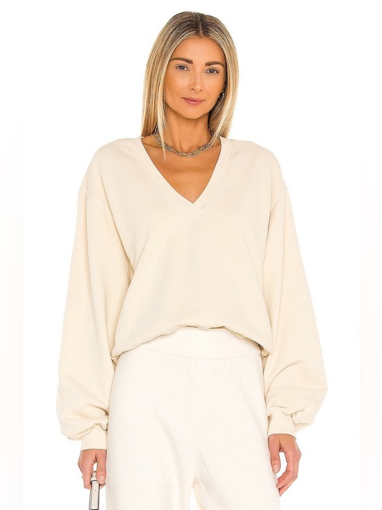 Agolde Tops - AGOLDE Low V-Neck Sweatshirt Medium Cream Ivory Heavyweight Pullover A7057